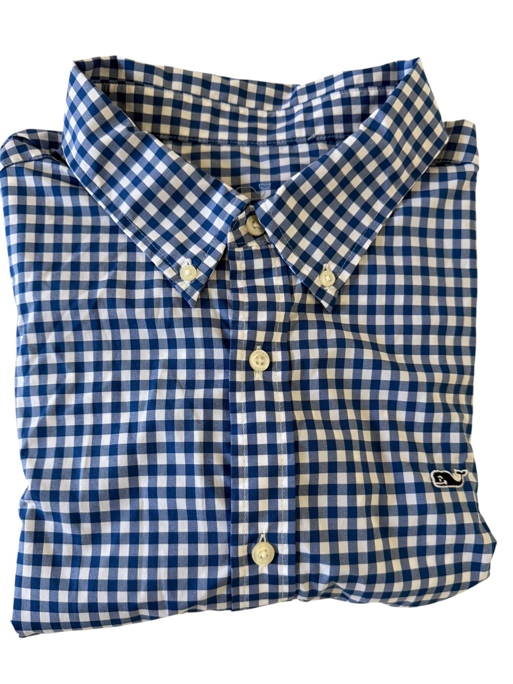 Vineyard Vines Preformance Stretch Blue and White Gingham Button-Down Shirt -XXL